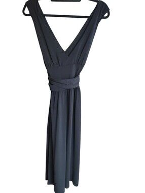 To the Max Black V-Neck Midi Dress with Front Crisscross And Back Crisscross